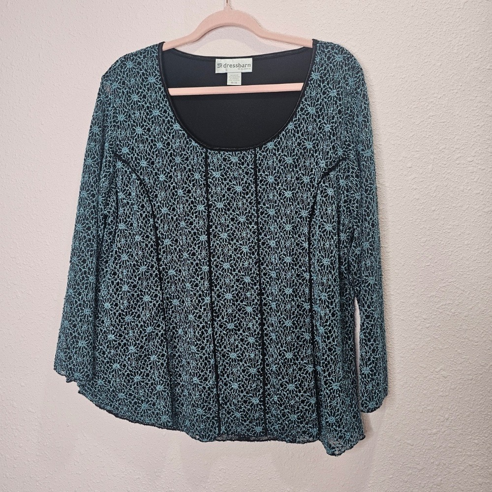Dressbarn Womens Black Blue Lace Overlay Top Plus‎ Size 18/20 Floral Office Wear